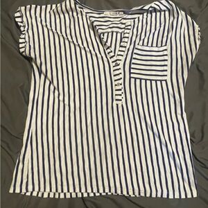 Notations Navy and White Striped Blouse